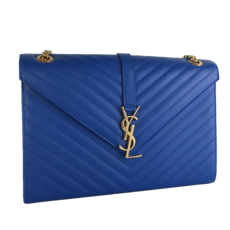 YSL Saint Laurent Blue Caviar Large Envelope Bag