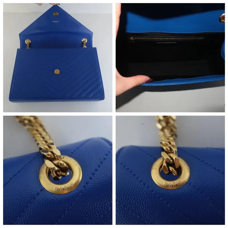 YSL Saint Laurent Blue Caviar Large Envelope Bag