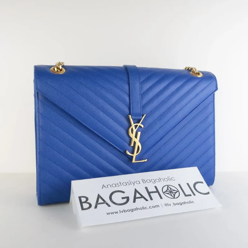 YSL Saint Laurent Blue Caviar Large Envelope Bag