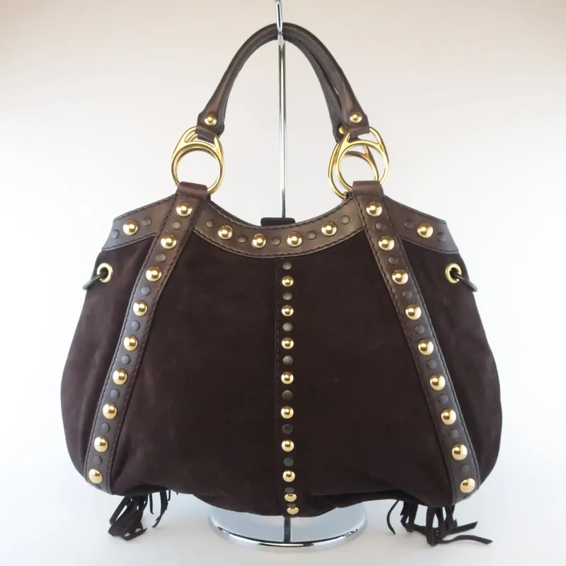 Gucci Runway Brown Suede Babouska Large Fringe Studded Tote bag