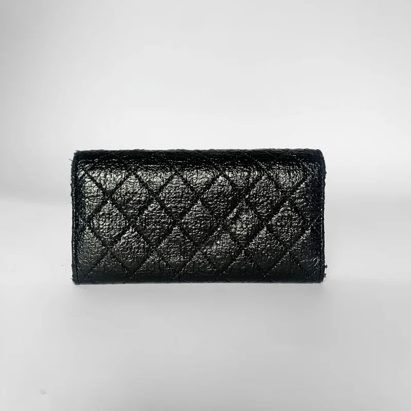 Chanel Schwarzes/goldenes gestepptes Wildleder-Portemonnaie Paris Edinburgh Long