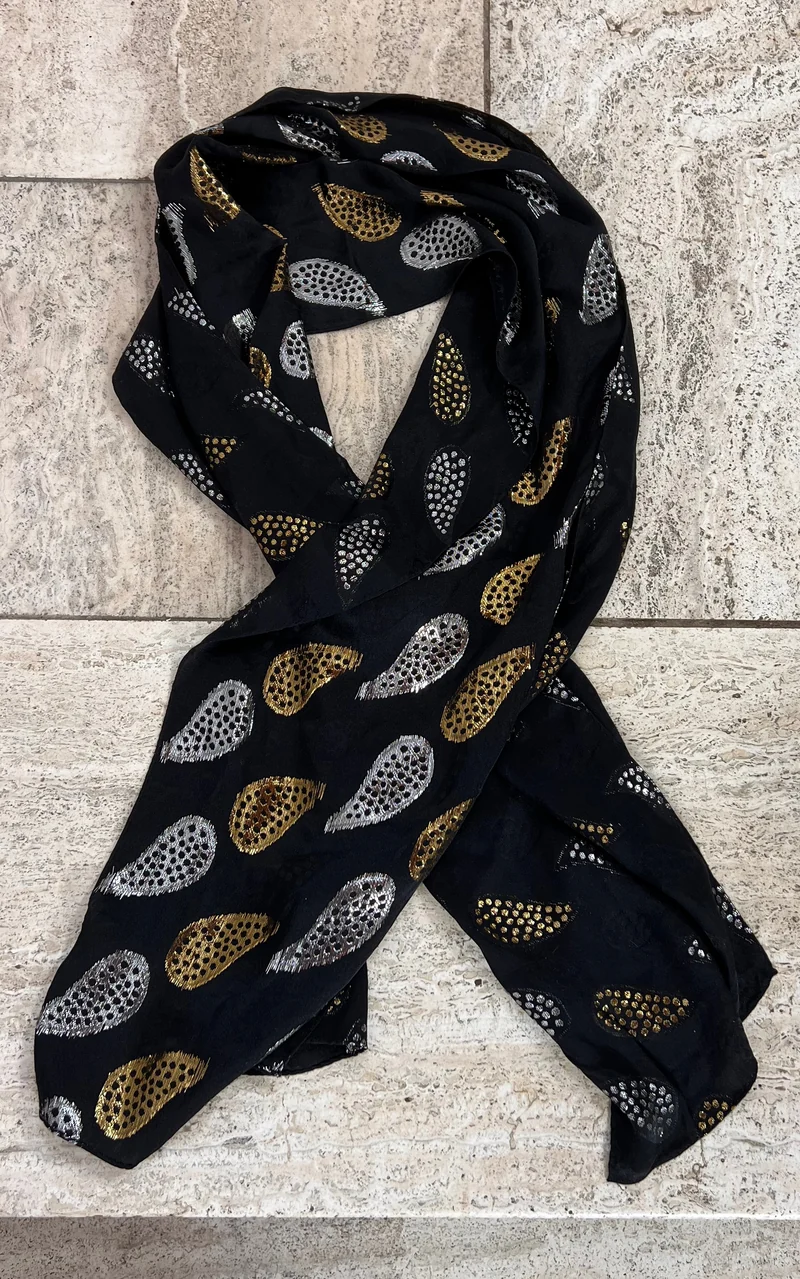 Vintage Lame and Silk Paisley Skinny Scarf