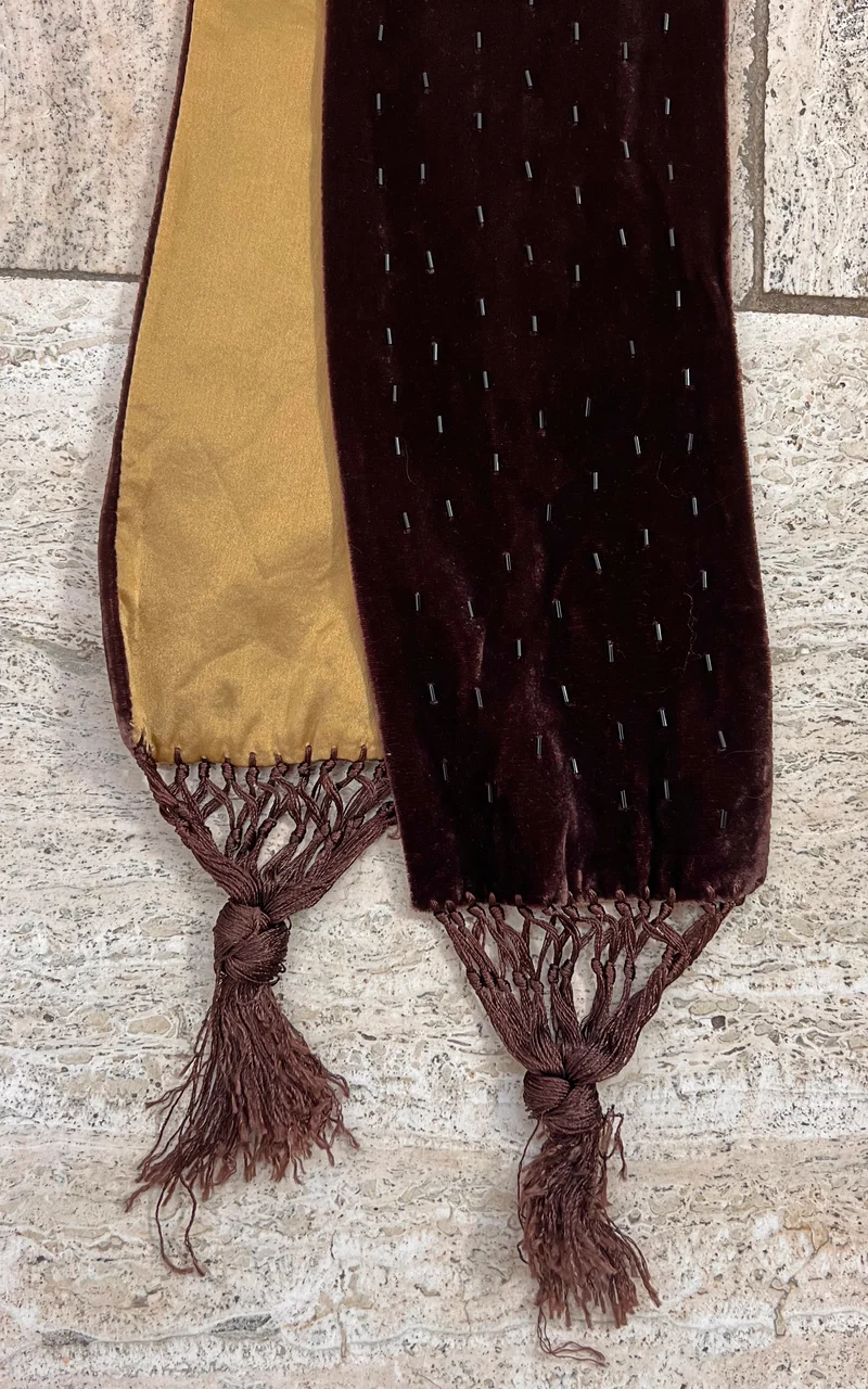 Vintage Brown Silk Velvet Skinny Scarf