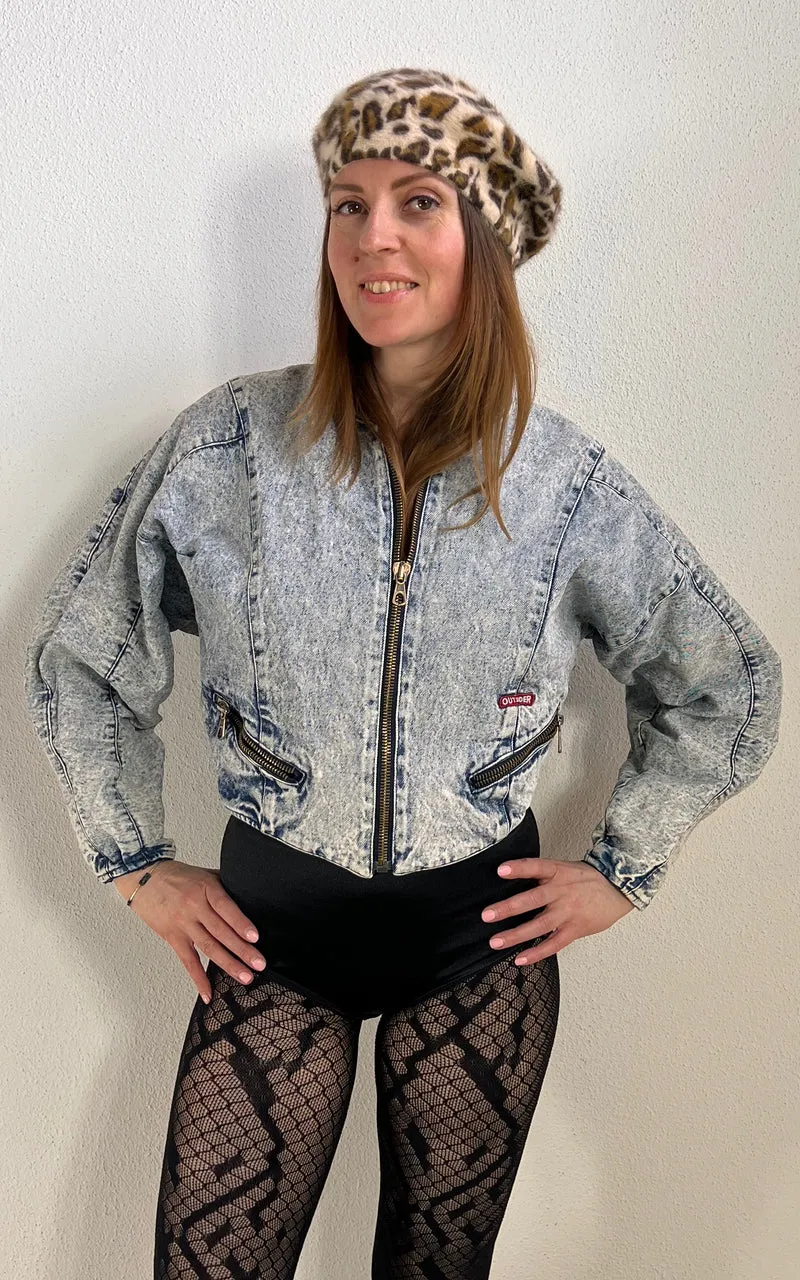 Vintage Acid Wash Denim Bomber Jacket