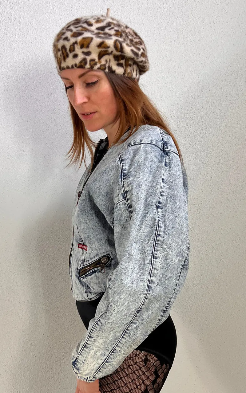 Vintage Acid Wash Denim Bomber Jacket