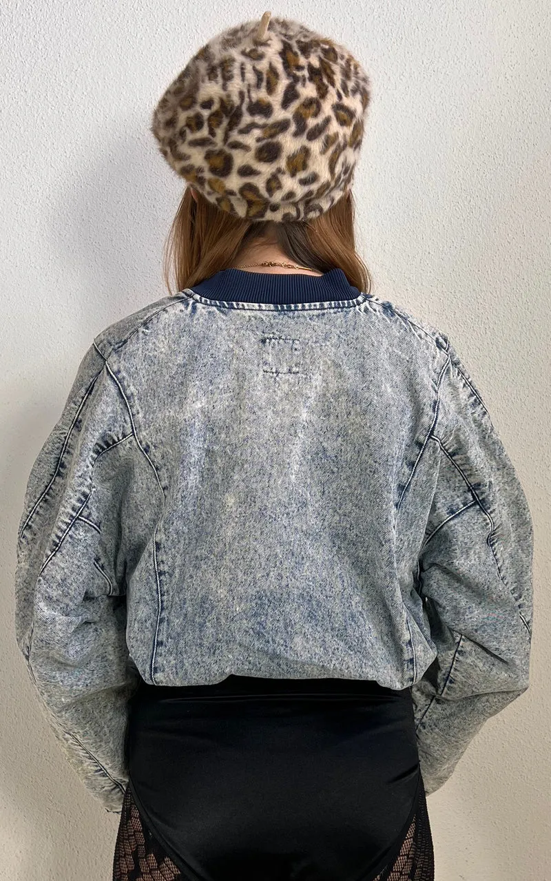 Vintage Acid Wash Denim Bomber Jacket