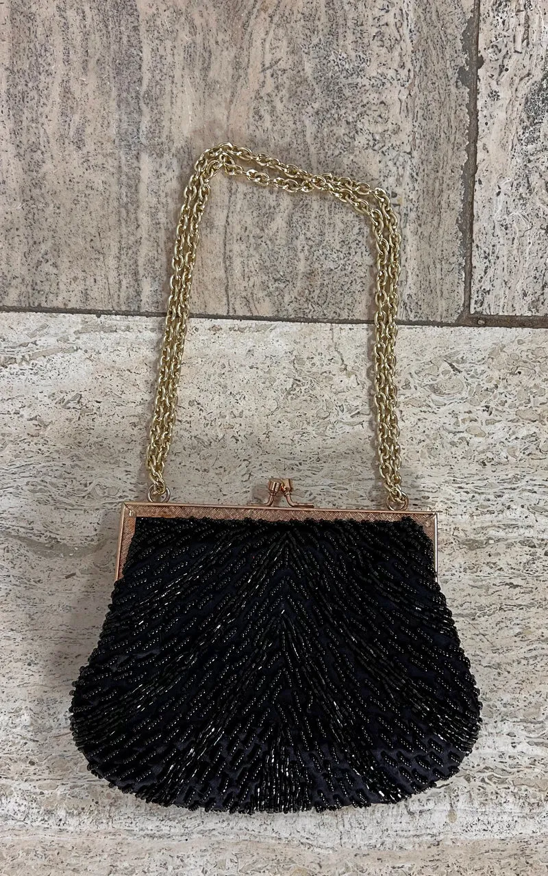 Vintage Black Beaded Evening Bag