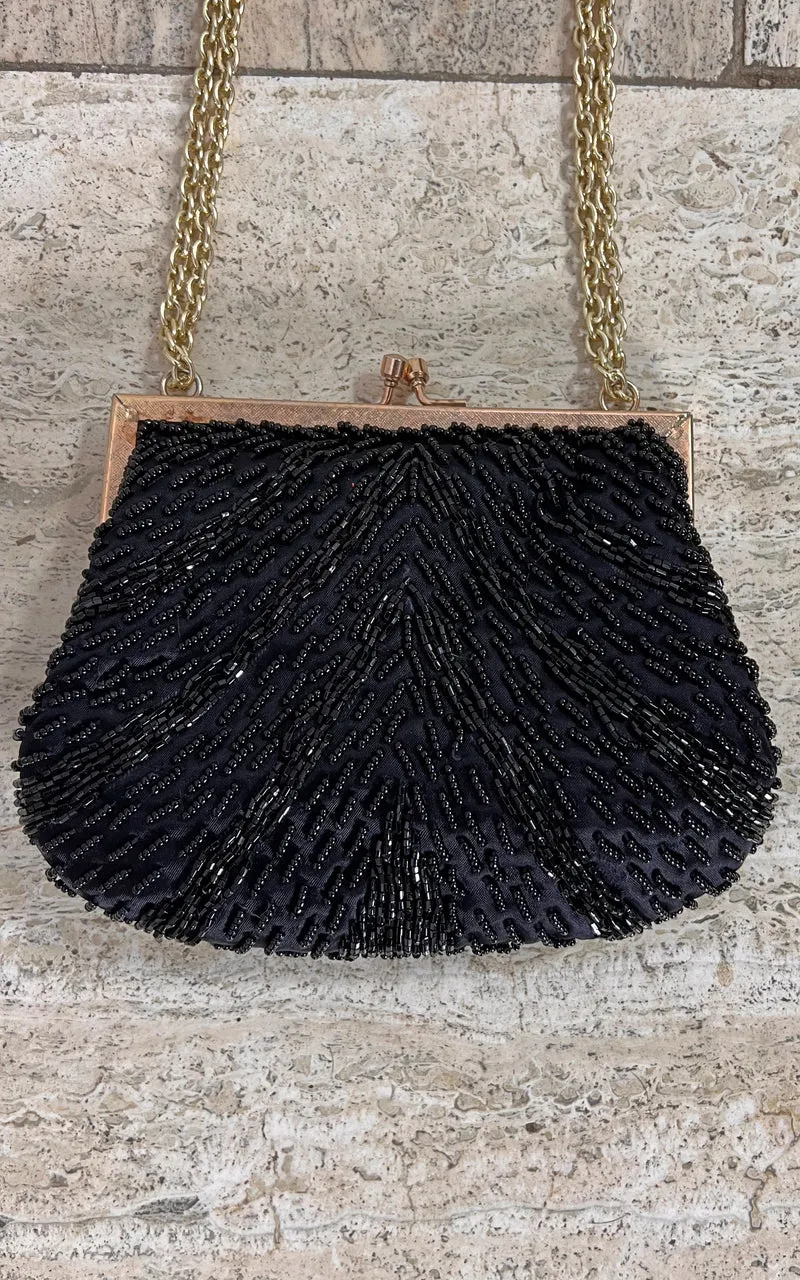 Vintage Black Beaded Evening Bag