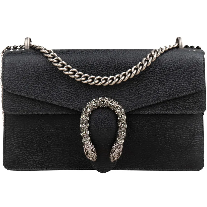 Gucci Grained Leather Crystal Dionysus Shoulder Bag