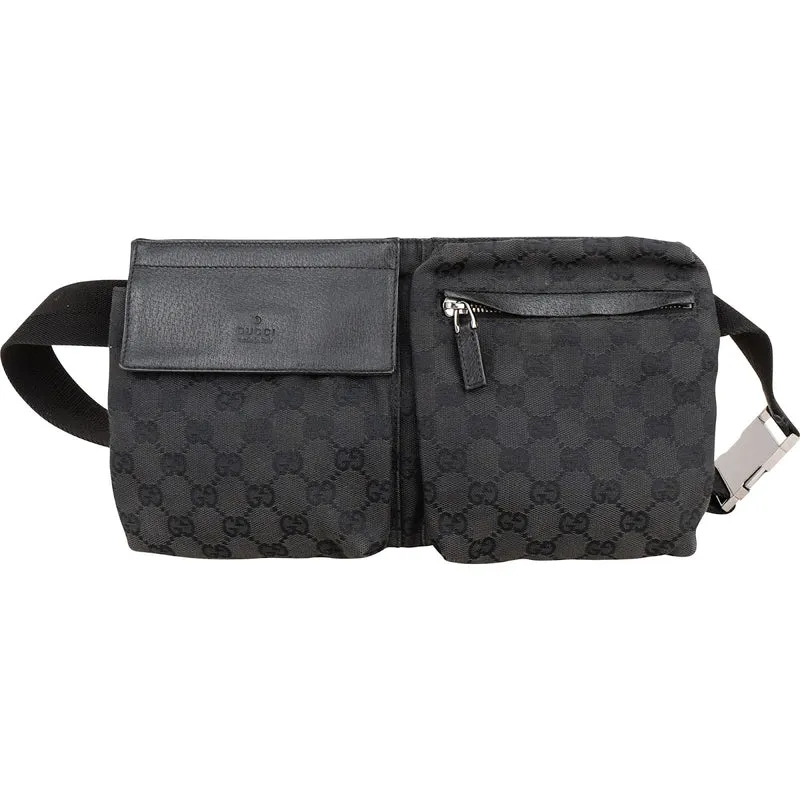 Gucci Black Monogram GG Canvas Belt Crossbody Bag