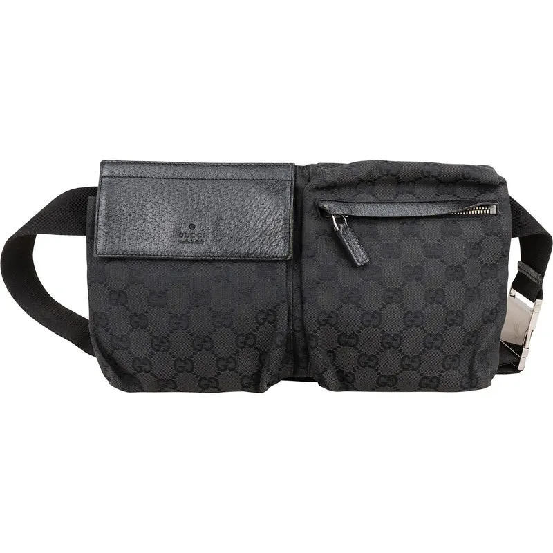 Gucci Black Monogram GG Canvas Belt Crossbody Bag