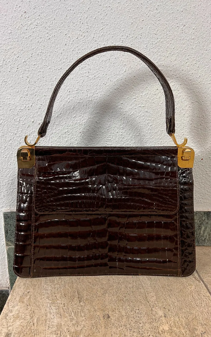 Vintage 70s Croco Leather Handbag
