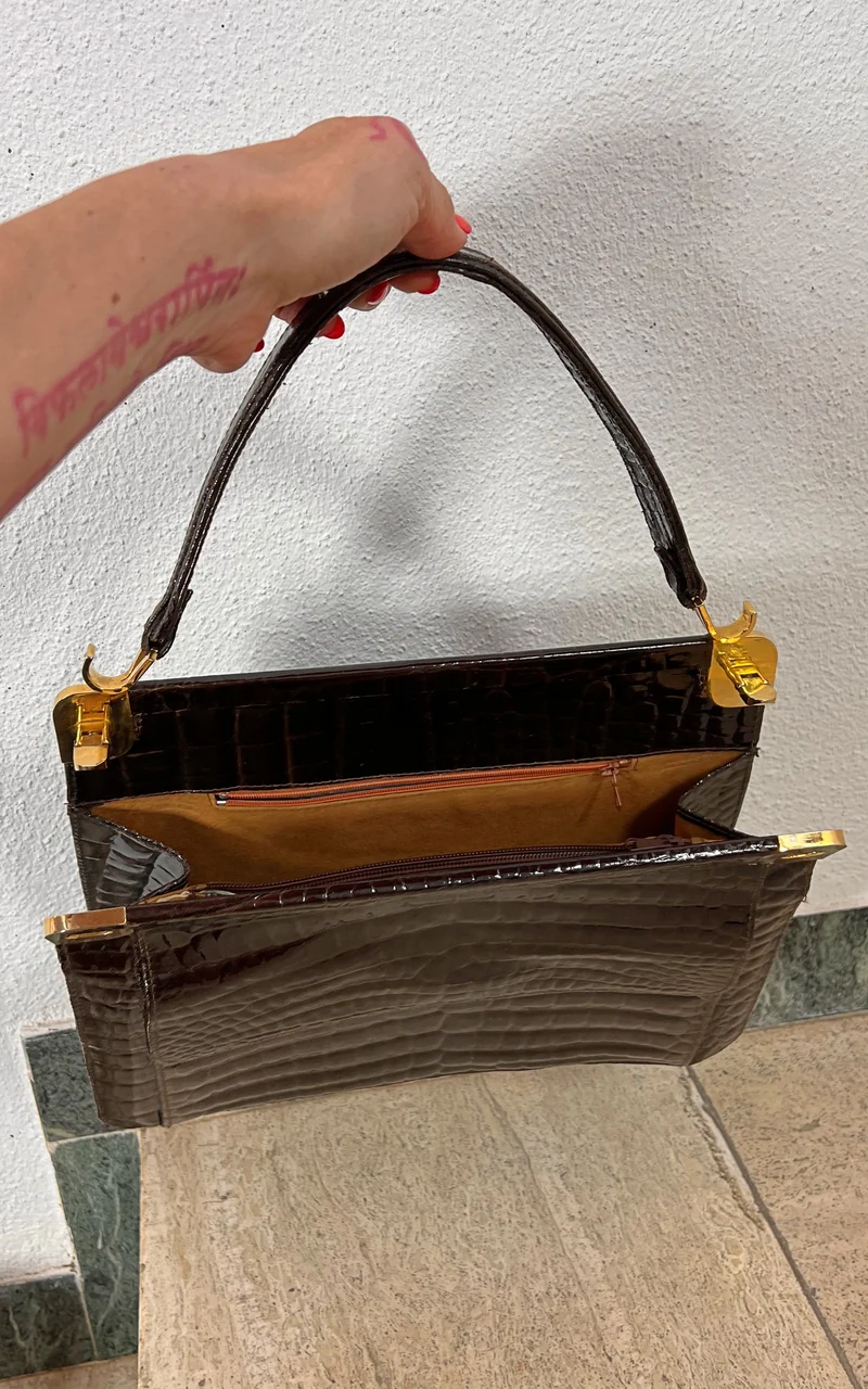 Vintage 70s Croco Leather Handbag