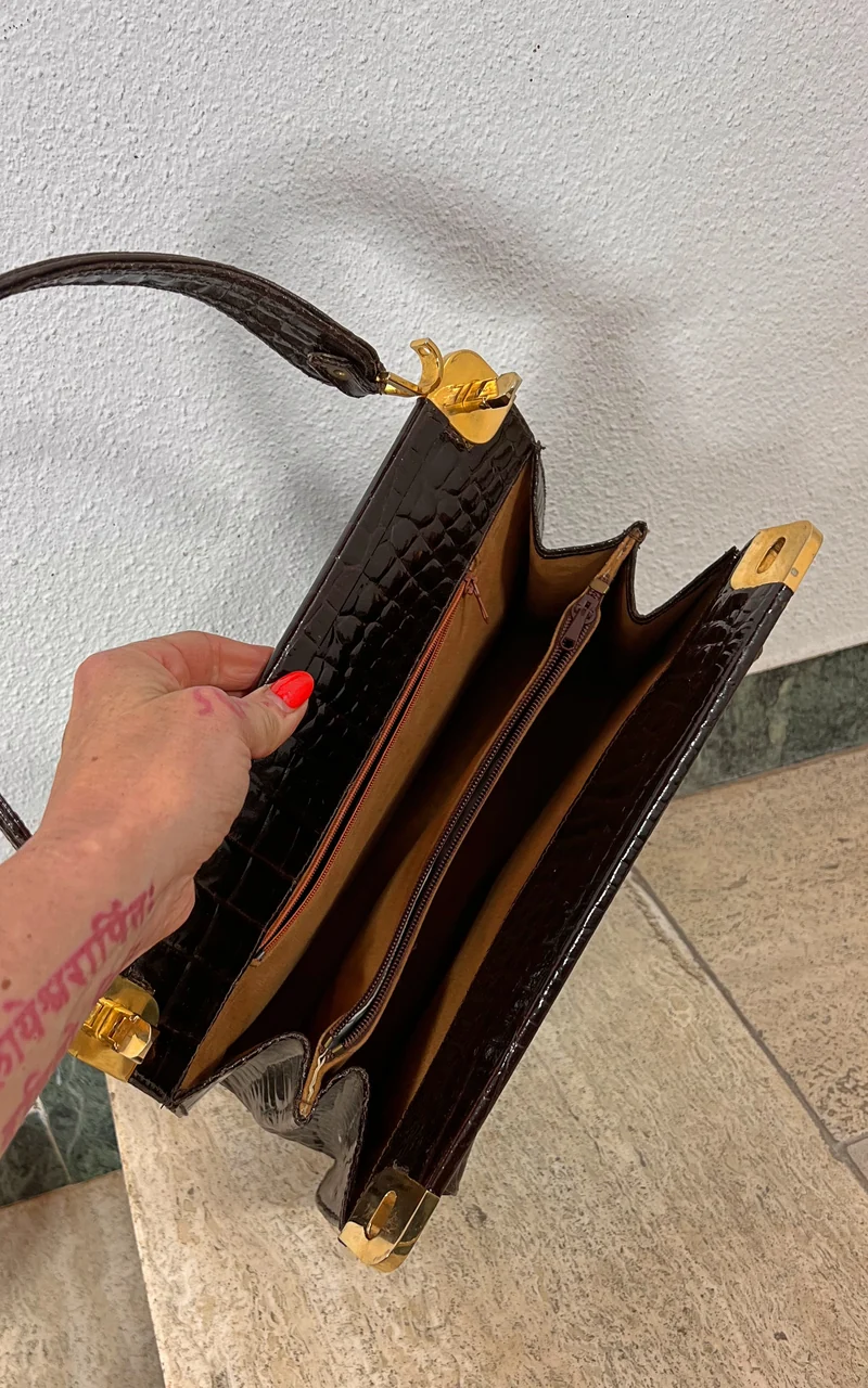 Vintage 70s Croco Leather Handbag