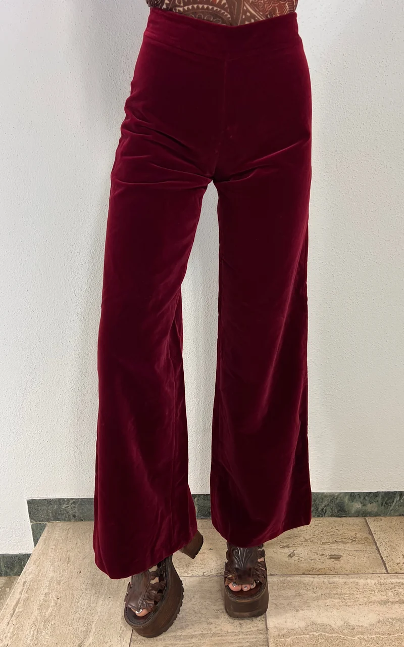 Vintage 70s Burgundy Red Velvet Flare