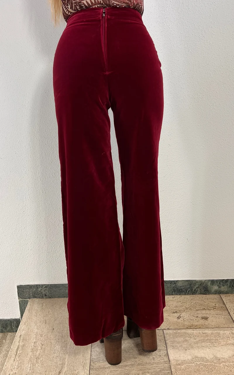 Vintage 70s Burgundy Red Velvet Flare
