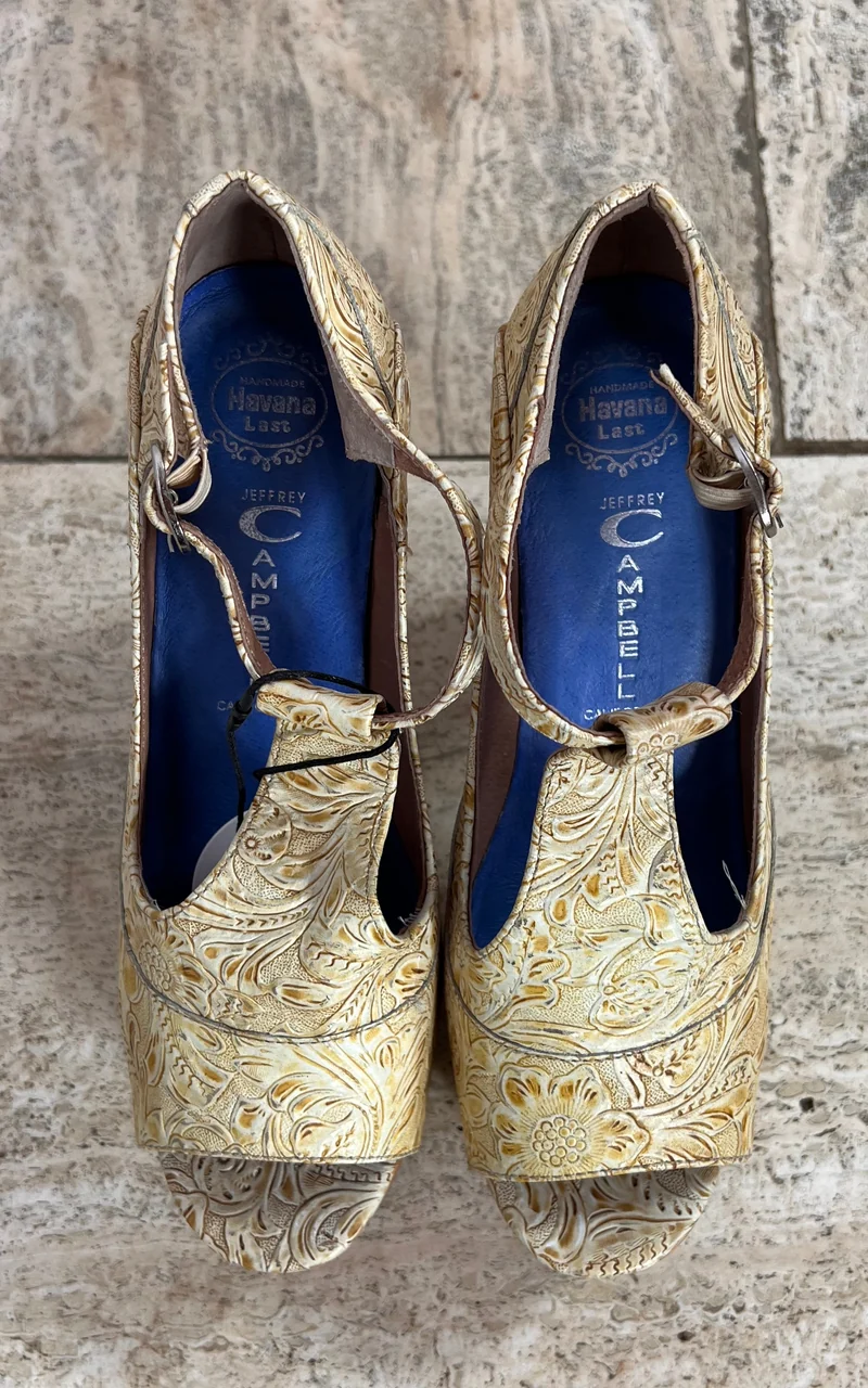 Jeffrey Campbell Embossed Platform T-Strap Heels 37