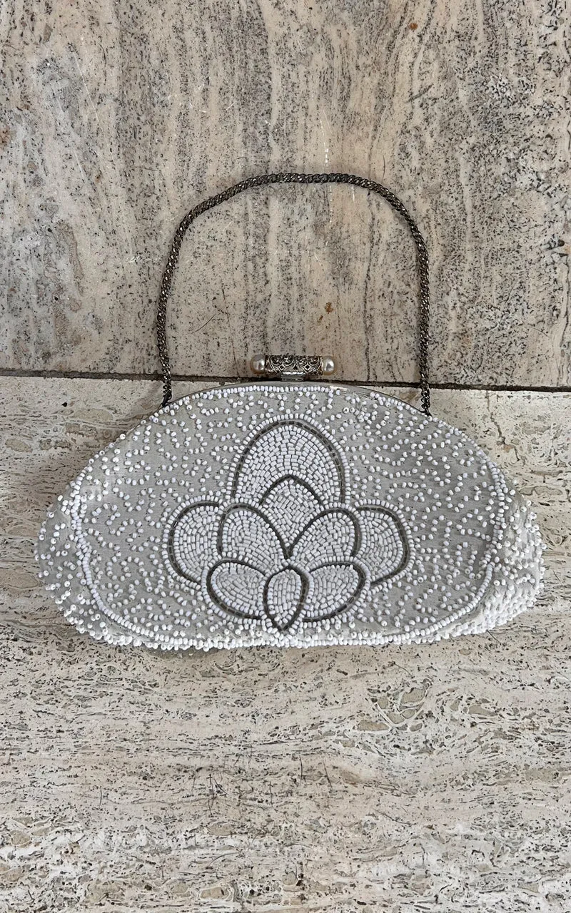 Vintage Small White Beaded Bag