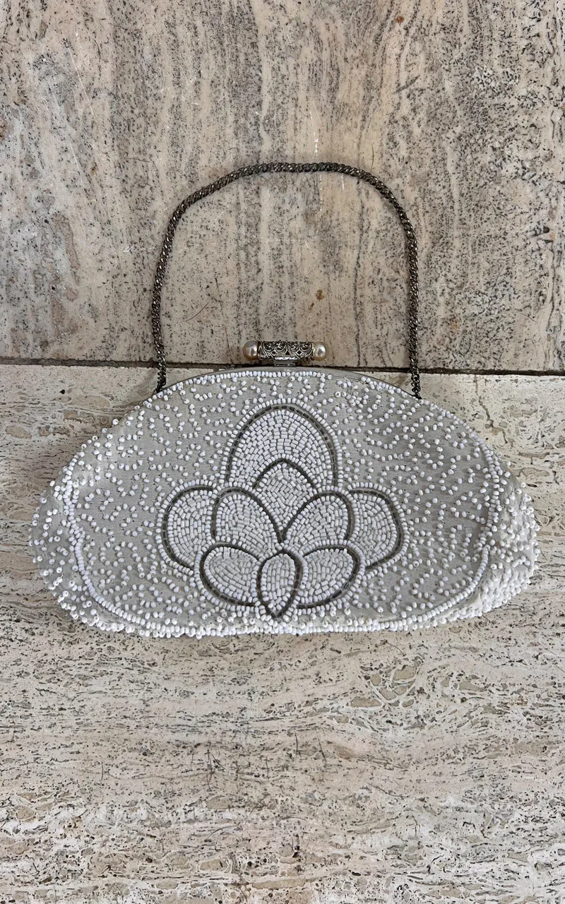 Vintage Small White Beaded Bag