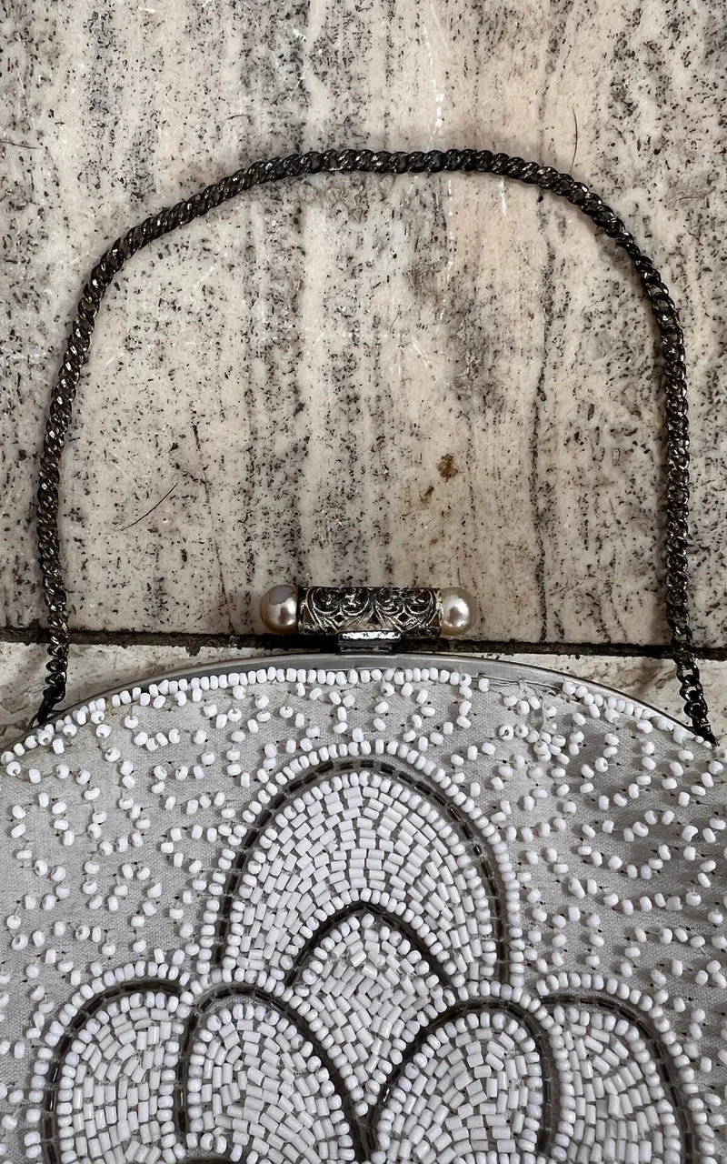 Vintage Small White Beaded Bag