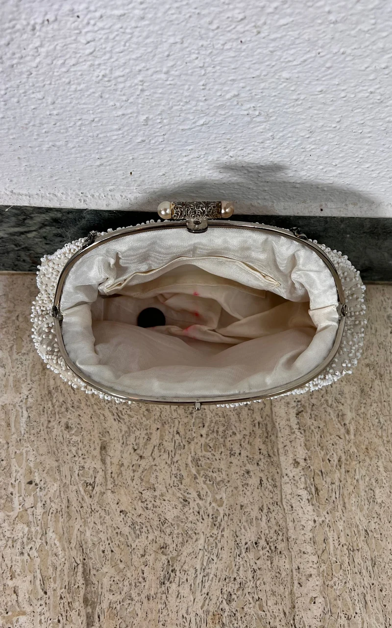 Vintage Small White Beaded Bag