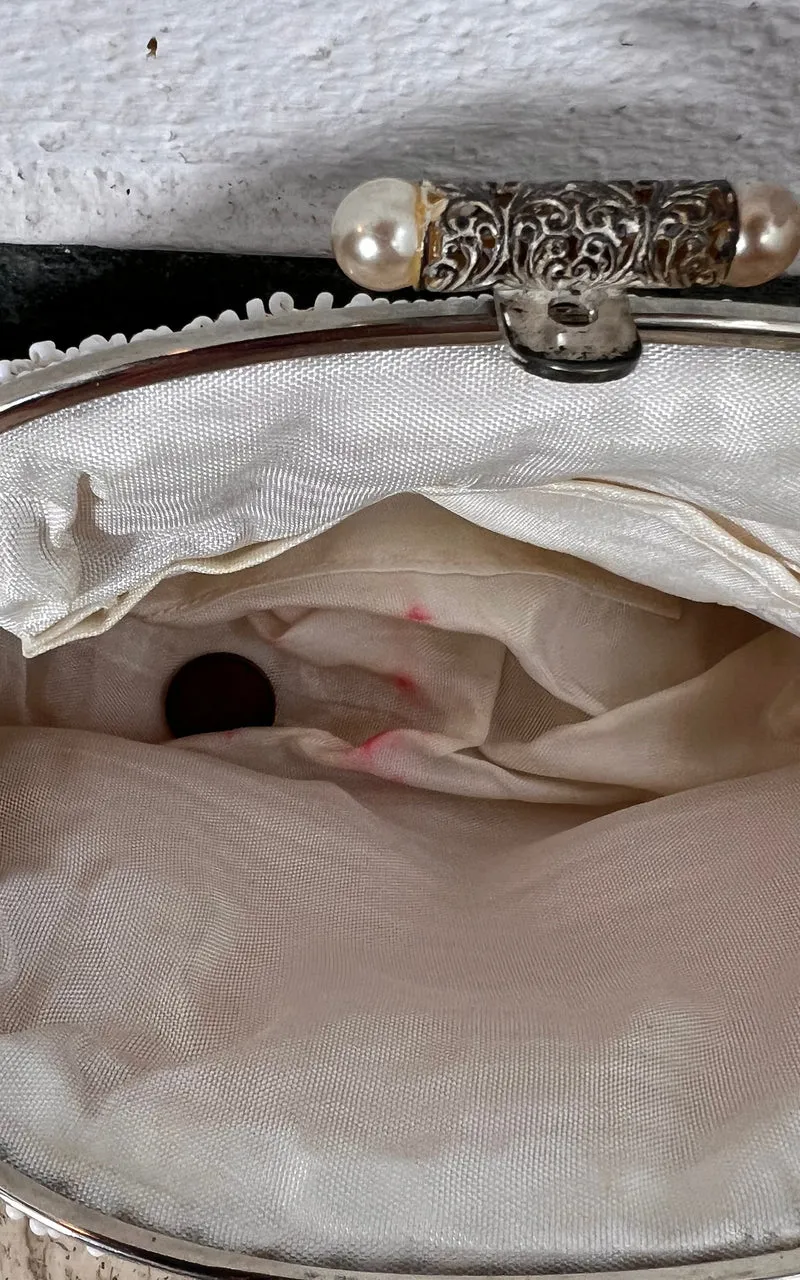 Vintage Small White Beaded Bag