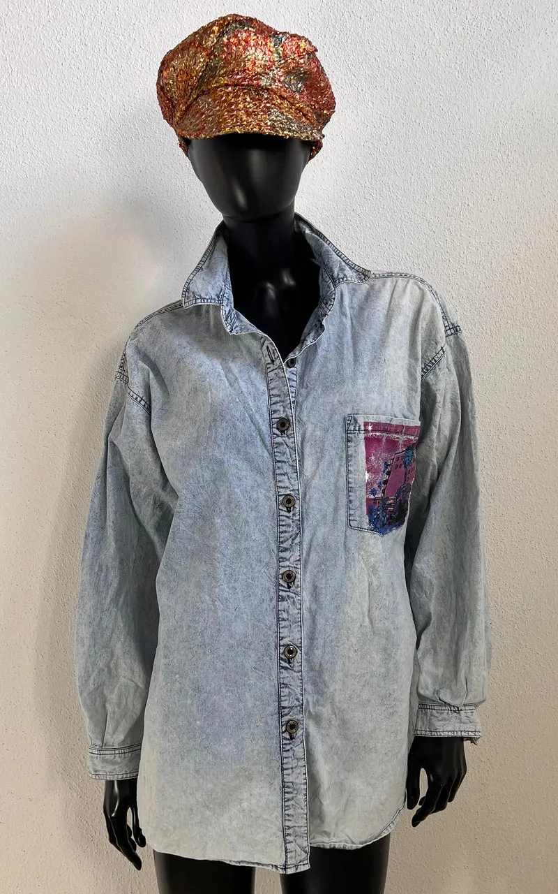 Vintage 80s Michel Adam Acid Wash Miami Shirt