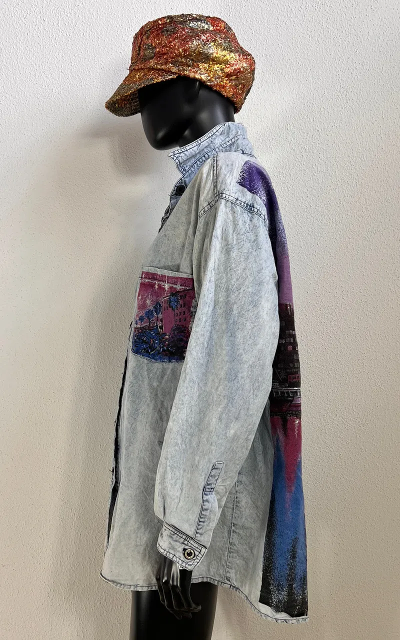 Vintage 80s Michel Adam Acid Wash Miami Shirt