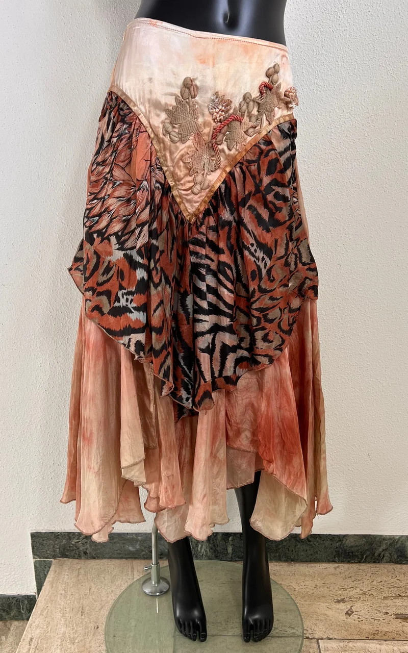 Vintage 80s Silk Embroidery Skirt