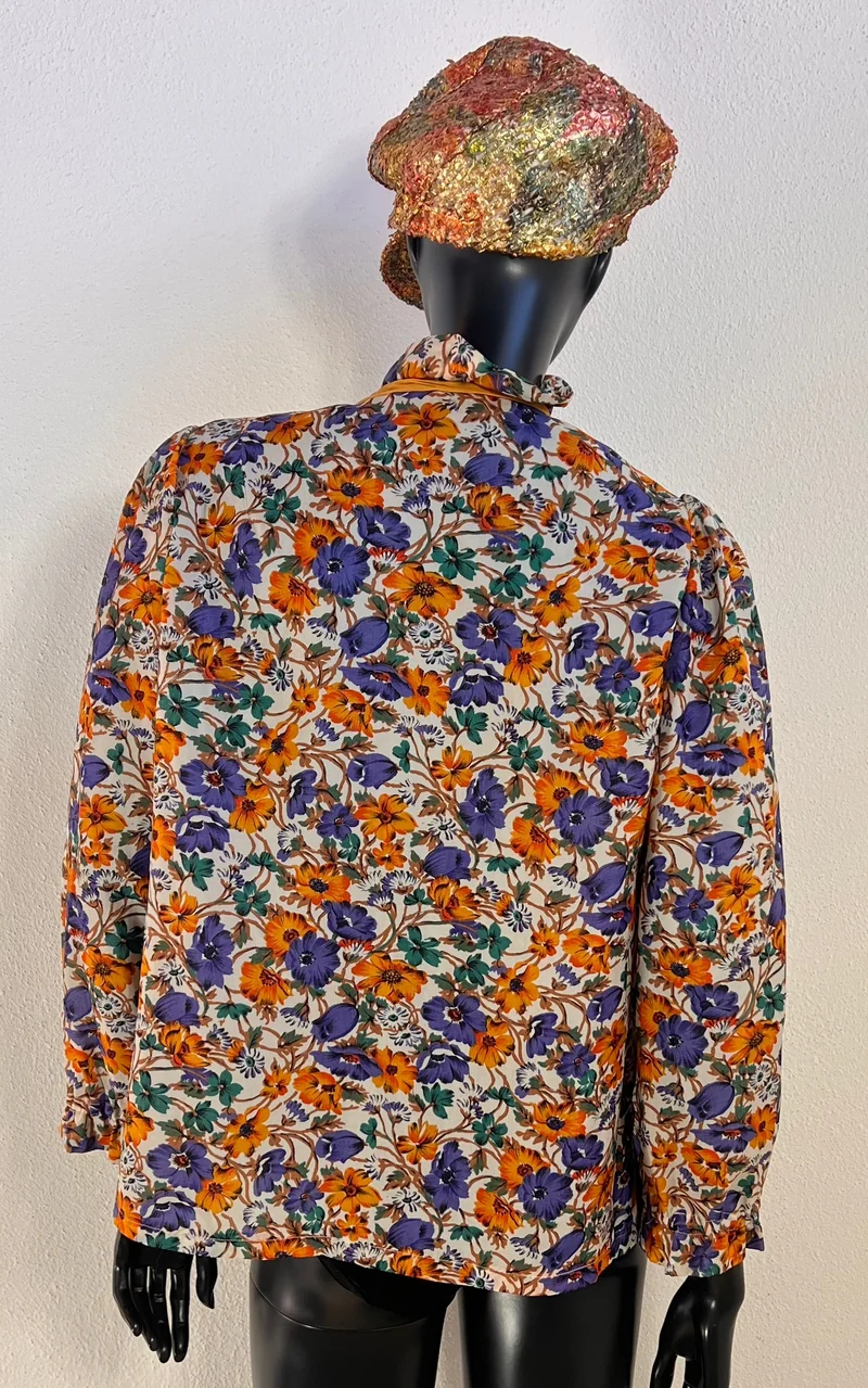 Vintage 70s Flower Silk Blouse