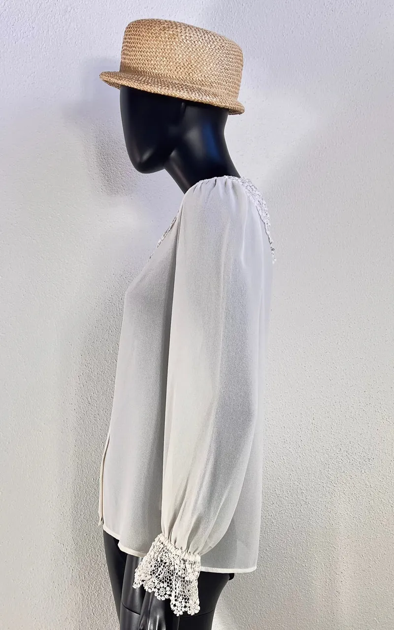 Vintage Lace Collar Blouse with Rhinestones