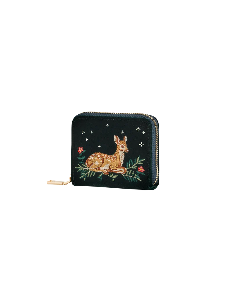 Green Fawn Embroidered Purse Small