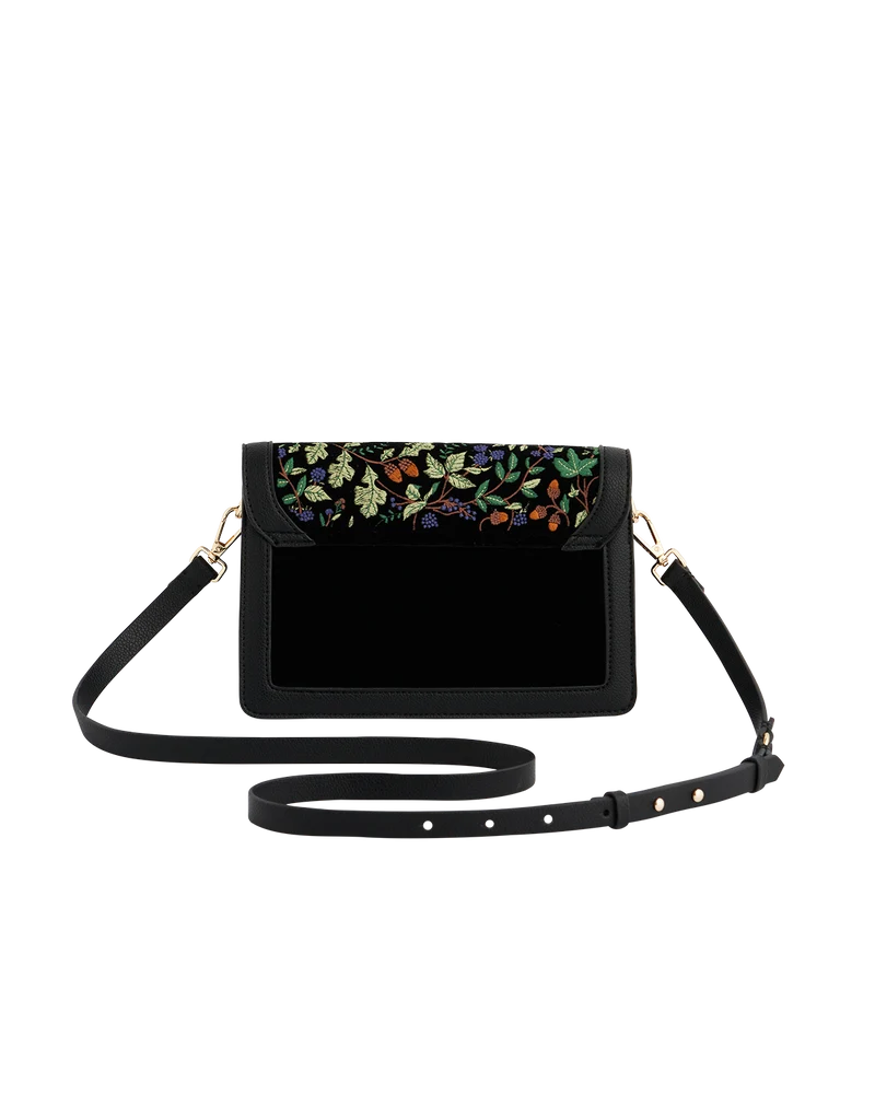 Black Embroidered Foldover Bag