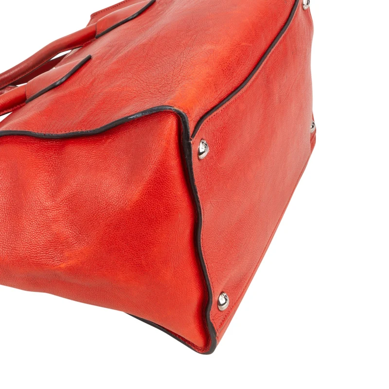 Prada Glaced Grained Leather Double Zip Tote Shopper Handbag