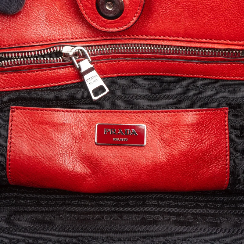 Prada Glaced Grained Leather Double Zip Tote Shopper Handbag