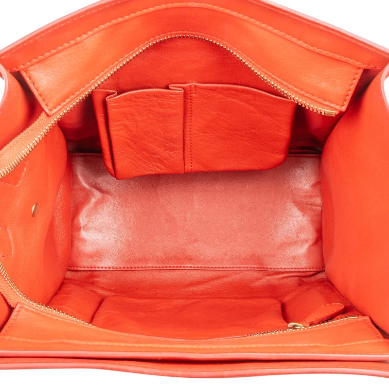 Céline Red Calf Leather Luggage Handbag