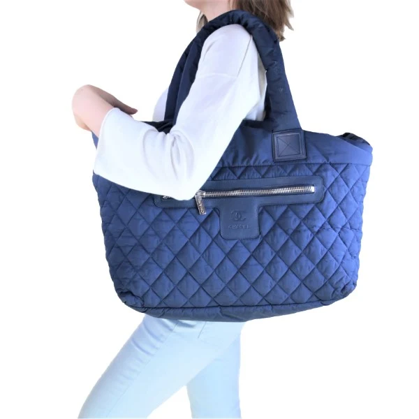 Chanel Blue Khaki Nylon Reversible Cocoon Tote Bag