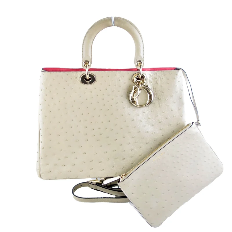 Dior Large Beige Ostrich Diorissimo Tote Bag