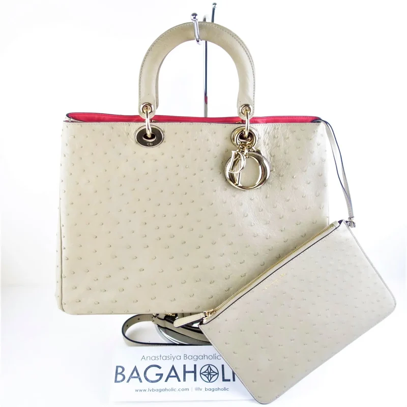 Dior Large Beige Ostrich Diorissimo Tote Bag