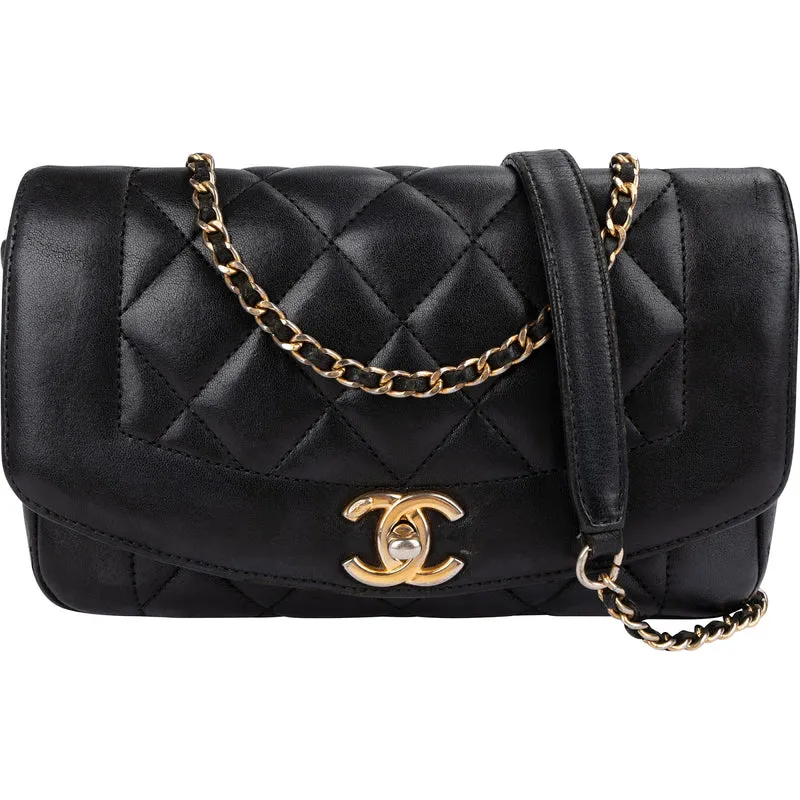 Chanel Quilted Lambskin Diana Single Flap Crossbody Bag