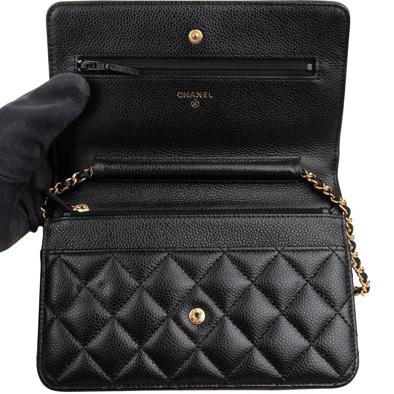 Chanel Quilted Caviar Leather Wallet On Chain Crossbody Bag