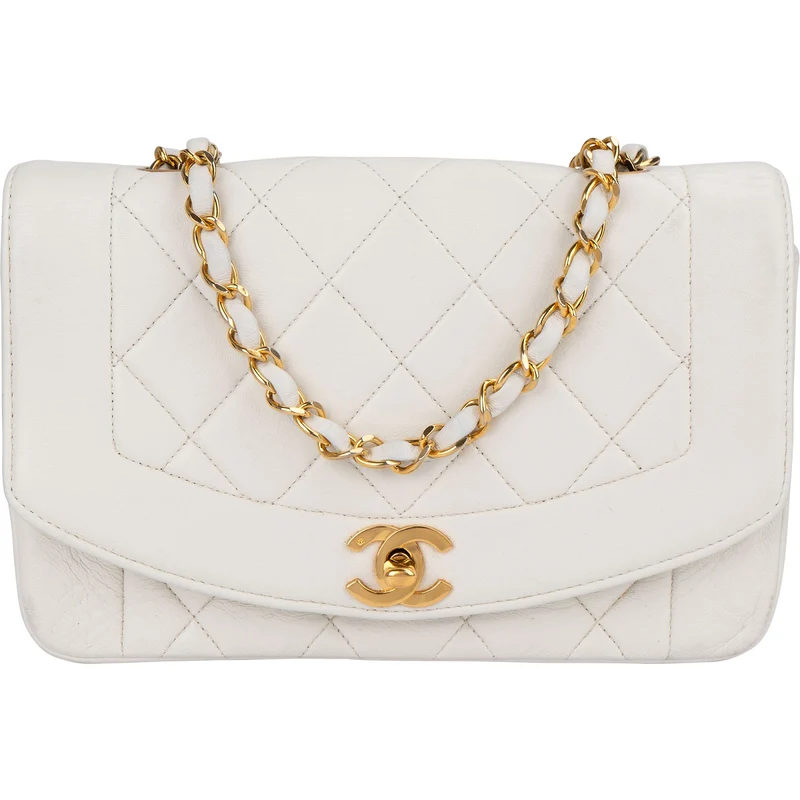 Chanel Quilted Lambskin 24K Gold Single Flap Diana Crossbody Bag