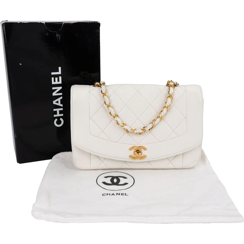 Chanel Quilted Lambskin 24K Gold Single Flap Diana Crossbody Bag