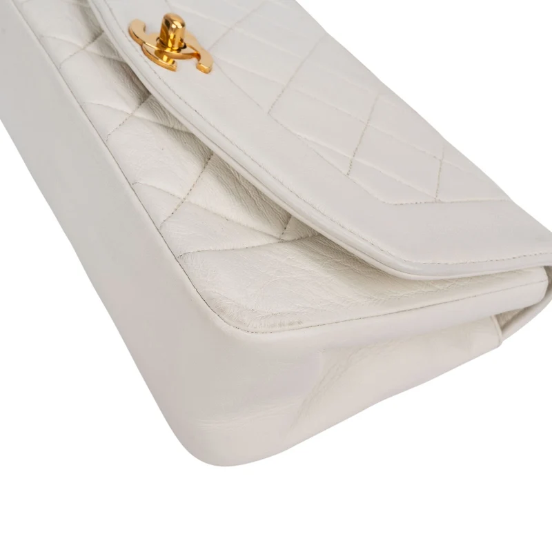 Chanel Quilted Lambskin 24K Gold Single Flap Diana Crossbody Bag