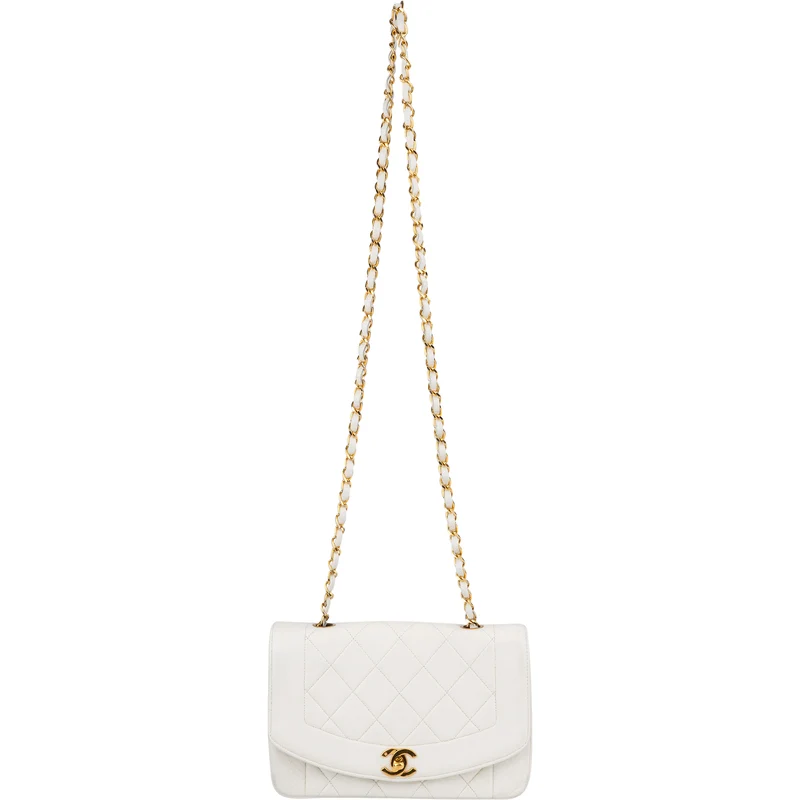Chanel Quilted Lambskin 24K Gold Single Flap Diana Crossbody Bag