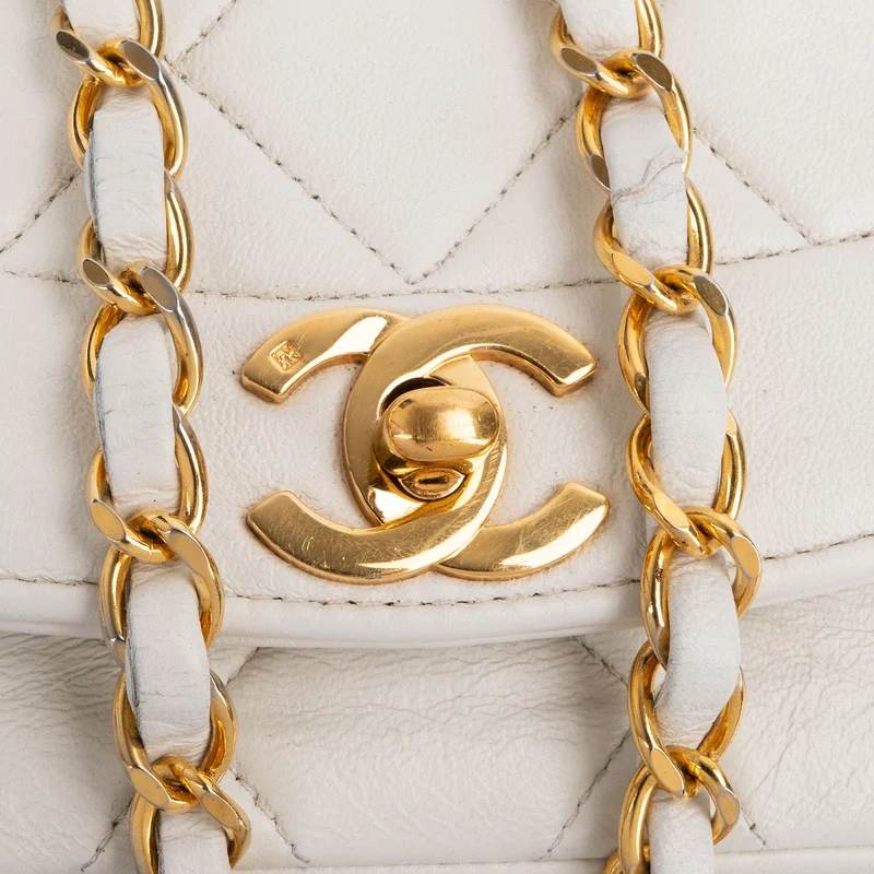 Chanel Quilted Lambskin 24K Gold Single Flap Diana Crossbody Bag