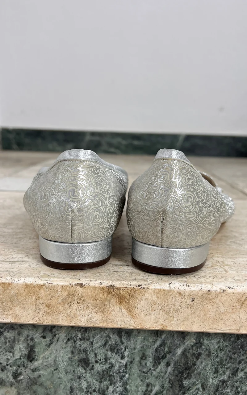 Vintage Brunella Silver Brocade and Mesh Loafers 40