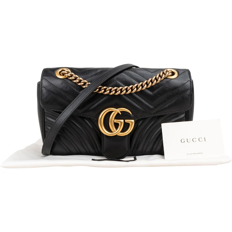 Gucci Black Matelassé Leather Marmont Crossbody Bag