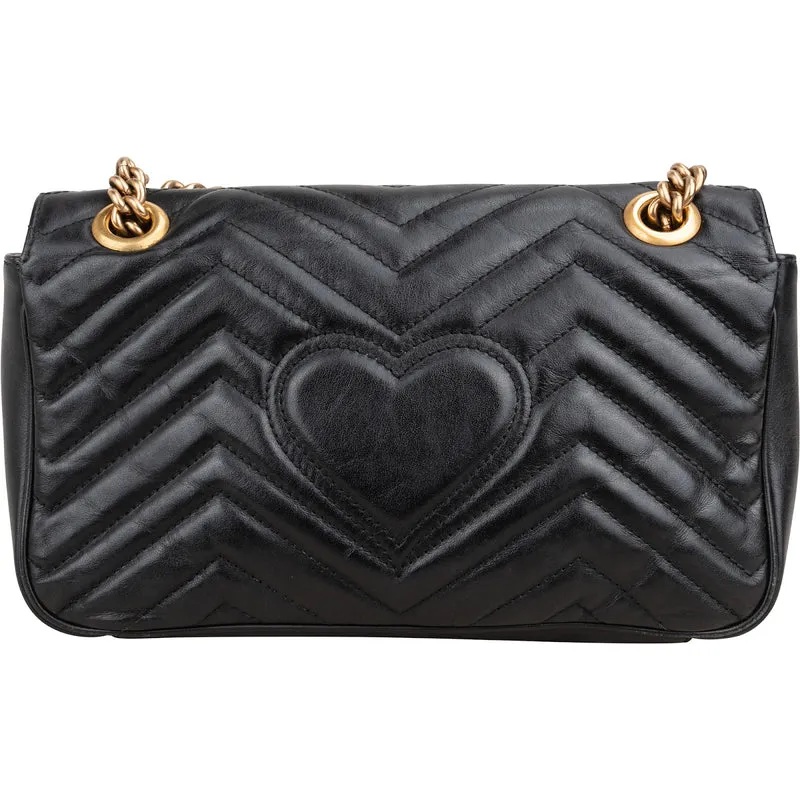 Gucci Black Matelassé Leather Marmont Crossbody Bag
