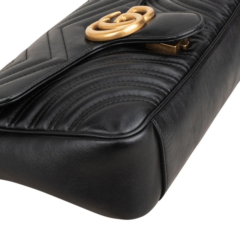 Gucci Black Matelassé Leather Marmont Crossbody Bag